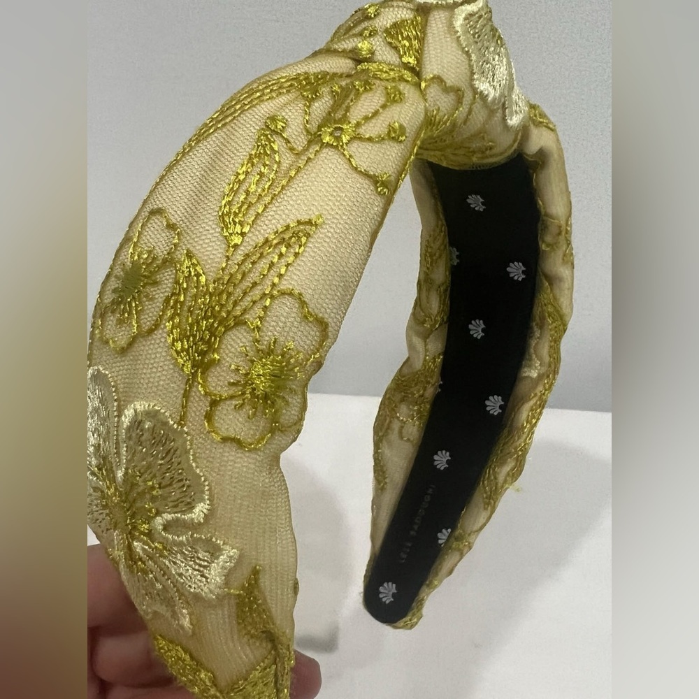 Lele Sadoughi Cream and Gold Embroidered Knotted Headband - Picture 3 of 3